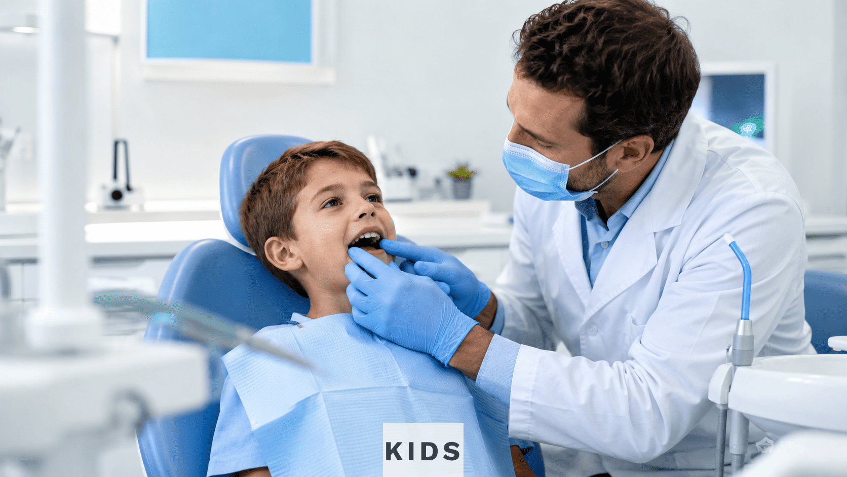 Examen dental infantil en clínica moderna